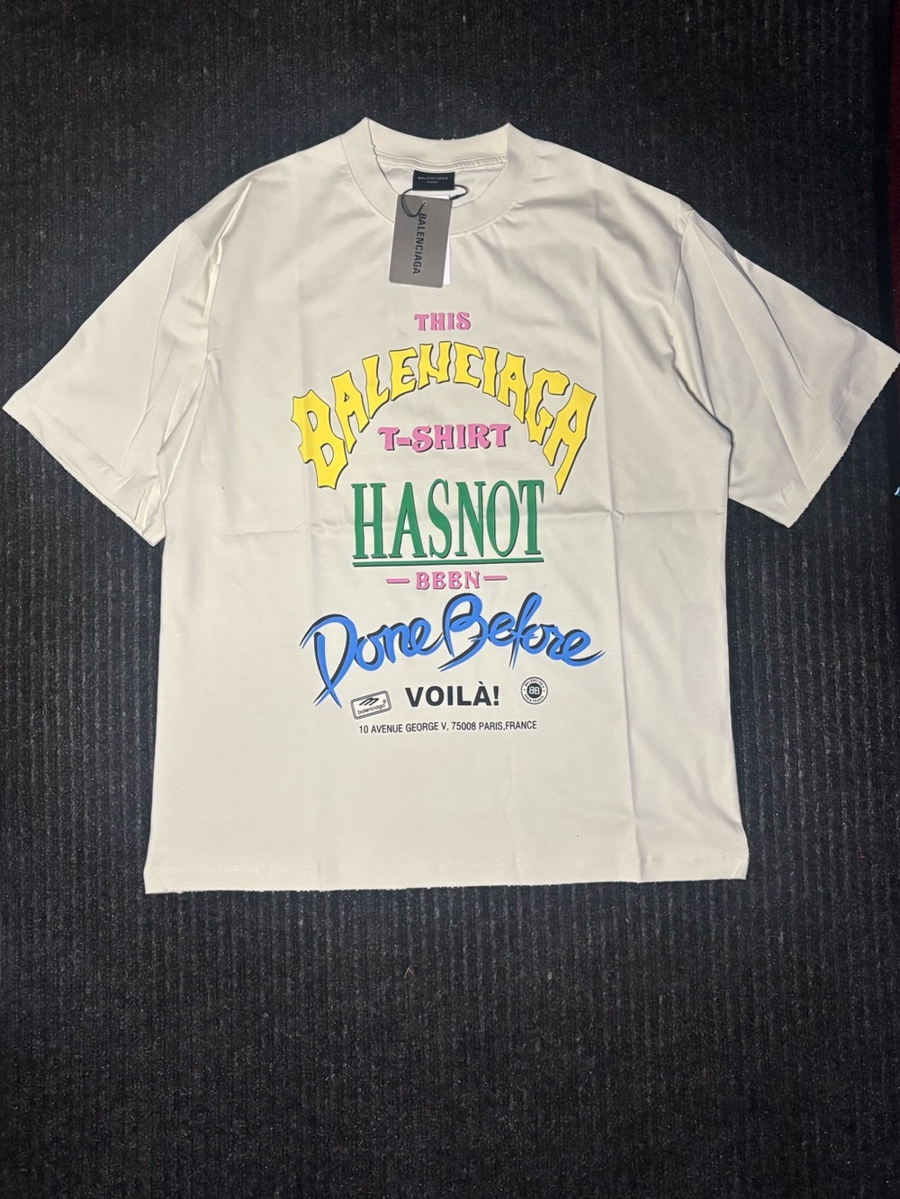 Balenciaga White Short-Sleeve Tee with Multicolor Logo Print